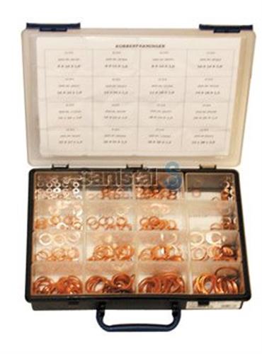 Kobberringe assortmentskasse 240 dele 5 - 30 mm til tætning/forsegling - Netlager