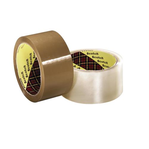 Emballagetape 50mm x 66m brun, vandbaseret akryl, lydløs rulle - 3M