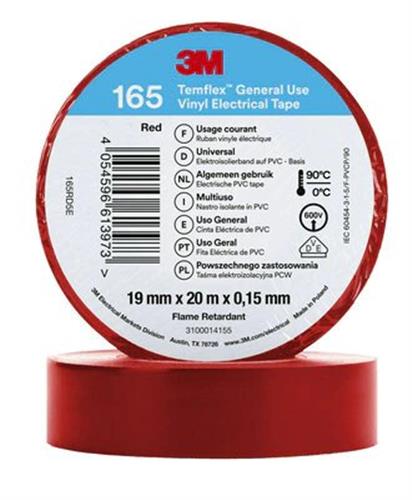 El-isoleringstape 19mm x 20m rød 0,15mm - 3M Temflex